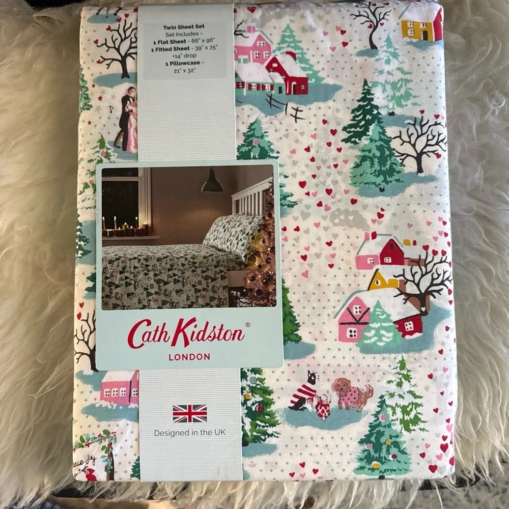 Cath Kidston White Holiday Village Print Twin Sheet Set